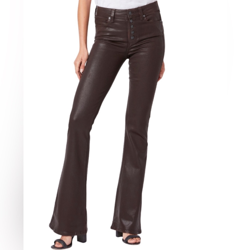 PAIGE Jeans - Lou Lou Flare Pants Coated Chicory Coffee Brown - Size 25